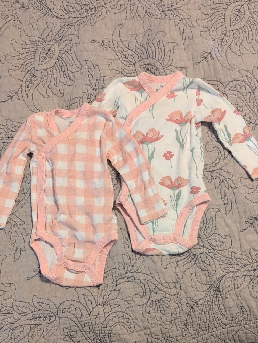 The Honest Company Pink Floral & Pink Gingham Kimono Baby One-Piece (2-Pack)
